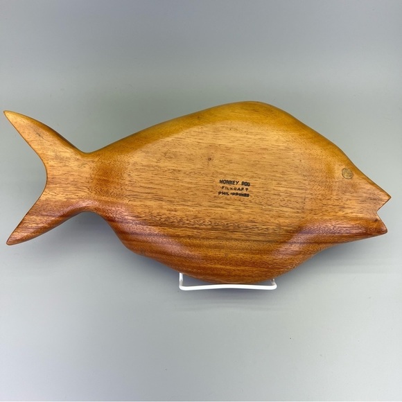 Vintage MCM Monkey Pod Wood Fish Shaped  Serving Bowl Platter - Picture 6 of 11